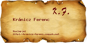 Kránicz Ferenc névjegykártya
